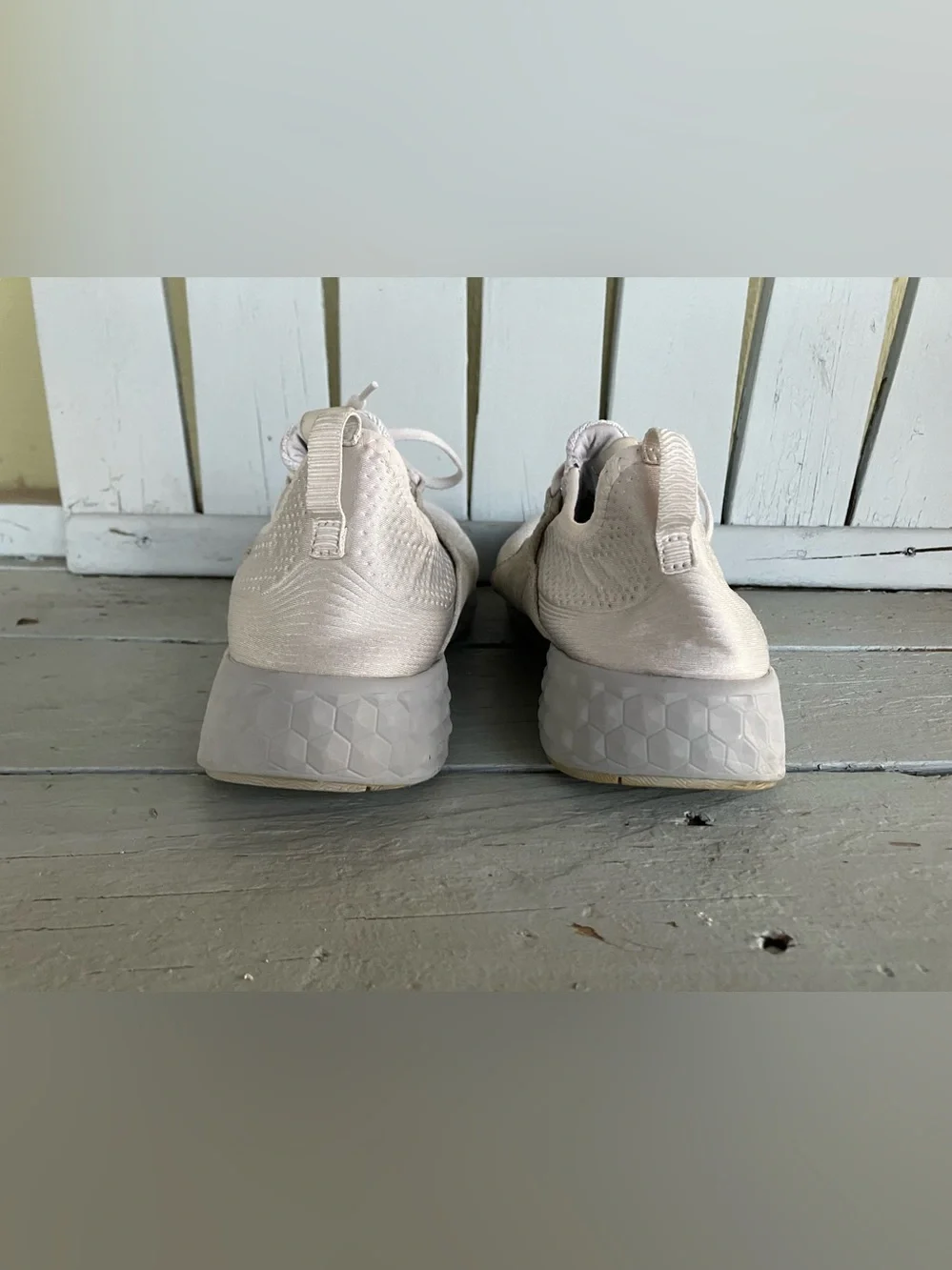 New Balance White Knot with Light Beige Leather Slip on LaceUp Athletic Sneakers